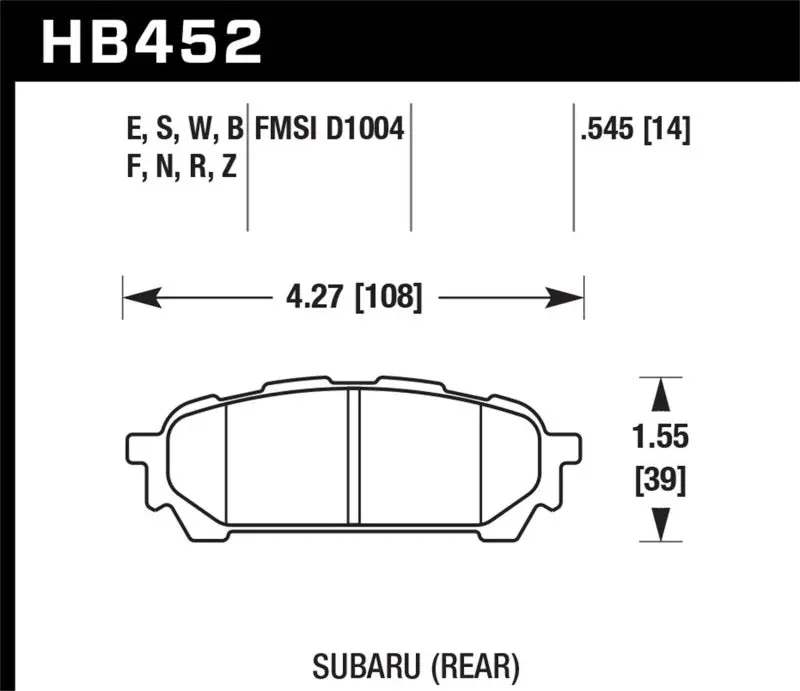 Hawk 03-05 Wrx D1004 Hp+ Street Rear Brake Pads 1