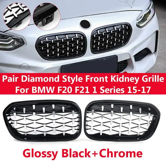 Bmw F20/21 1 Series   Facelift Million Star Kidney Grills  Gloss Black With Silver Diamond 1
