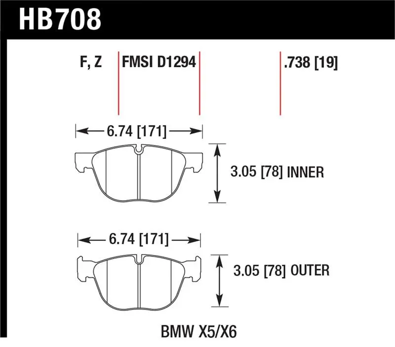 Hawk 07-08 Bmw X5 3.0Si/4.8I / 09-13 X5 Xdrive / 08-13 X6 Xdrive Hps Front Brake Pads 1
