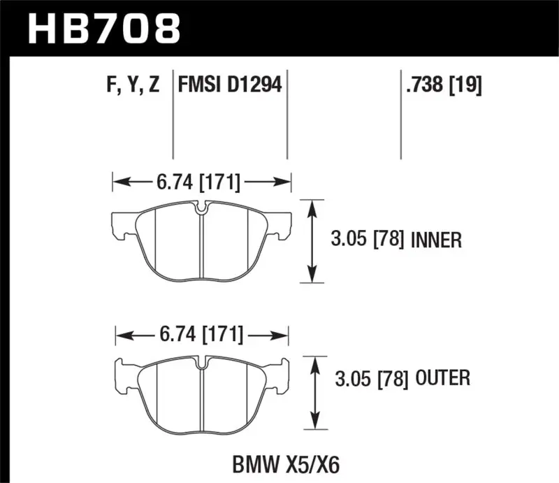 Hawk 07-08 Bmw X5 3.0Si/4.8I / 09-13 X5 Xdrive / 08-13 X6 Xdrive Perf Ceramic Frt Street Brake Pads 1