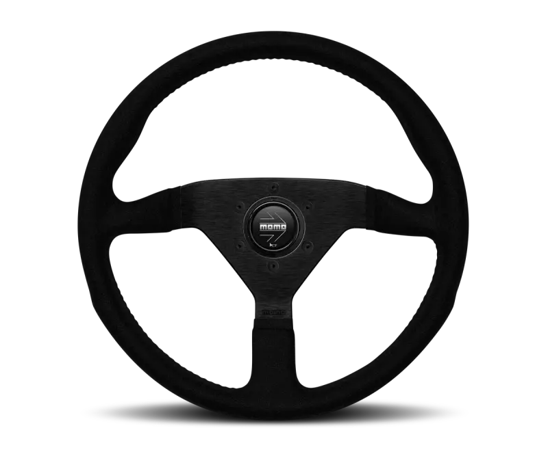 Momo Montecarlo Alcantara Steering Wheel – 350Mm Diameter, Black Leather With Black Stitching And Spokes 1