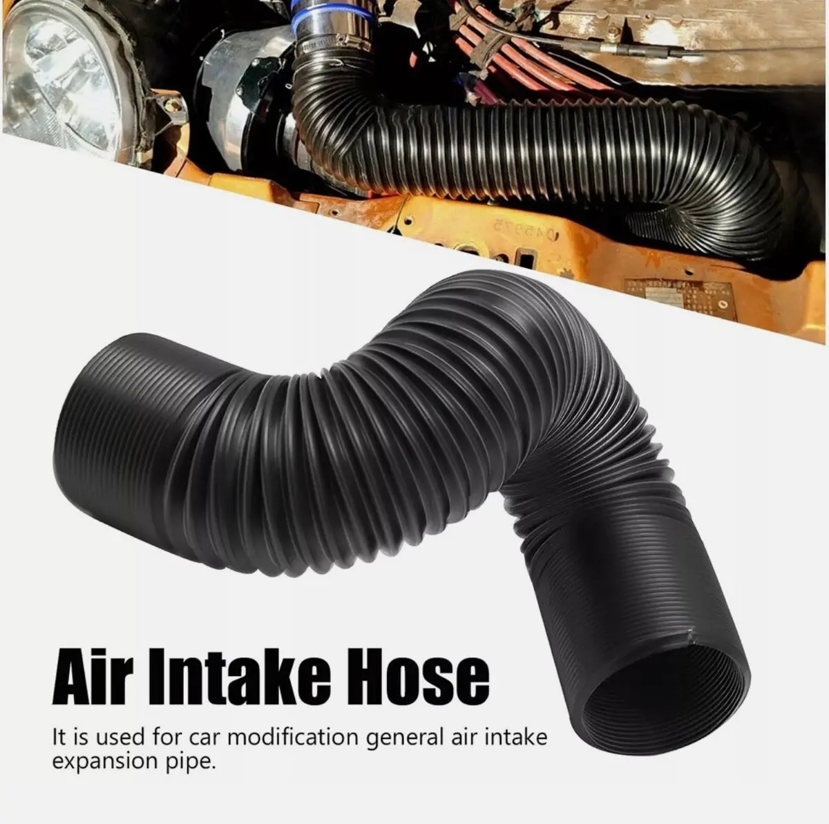 63Mm 1M Car Air Intake Cold Pipe Flexible Ducting Feed Hose Induction Kit Black 1