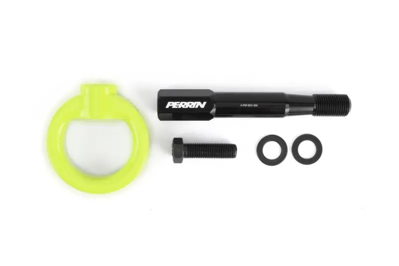 Perrin 15-17 Subaru Wrx & Sti / 13-17 Crosstrek / 12-16 Impreza Tow Hook Kit (Front) - Neon Yellow 1
