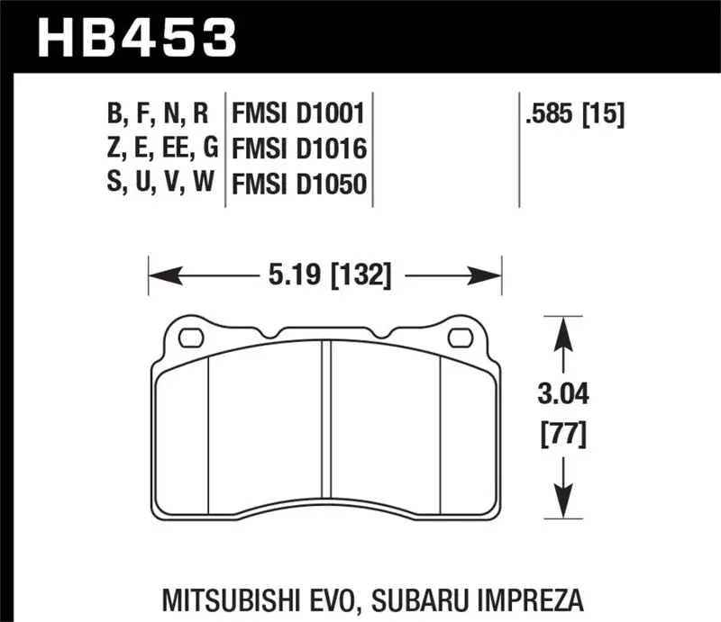 Hawk Dtc-80 04-15 Subaru Impreza Wrx/Sti, 02-06/08-14 Mitsubishi Lancer Evo Front Brake Pads 2