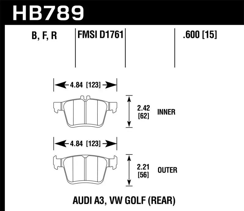 Hawk 15-17 Audi A3/A3 Quattro Hps 5.0 Rear Brake Pads 1