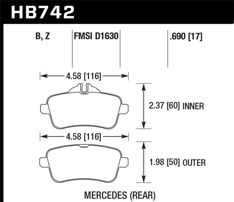 Hawk 12-15 Mercedes-Benz Ml350/550 Hps 5.0 Rear Brake Pads 1