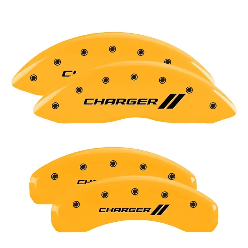 Mgp Engraved 4-Piston Caliper Covers – Front & Rear, Charger Yellow On Black Finish 2