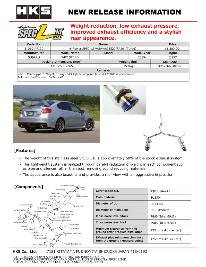 Hks Hi-Power Spec-L2 Vab Ej20 1