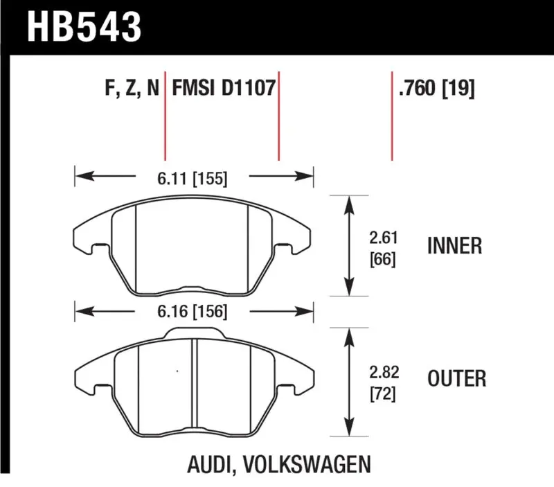 Hawk 2006-2009 Audi A3 Tfsii Quattro 2.0 Hps 5.0 Front Brake Pads 1