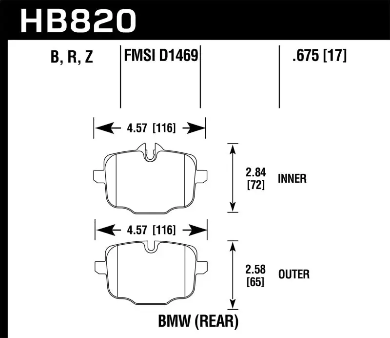 Hawk 12-17 Bmw M6 / 14-17 Bmw M6 Gran Coupe / 13-16 Bmw M5 Hps 5.0 Rear Brake Pads 1