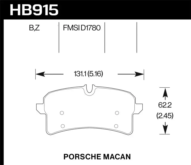 Hawk 16-18 Porsche Macan Hps 5.0 Street Rear Brake Pads 1