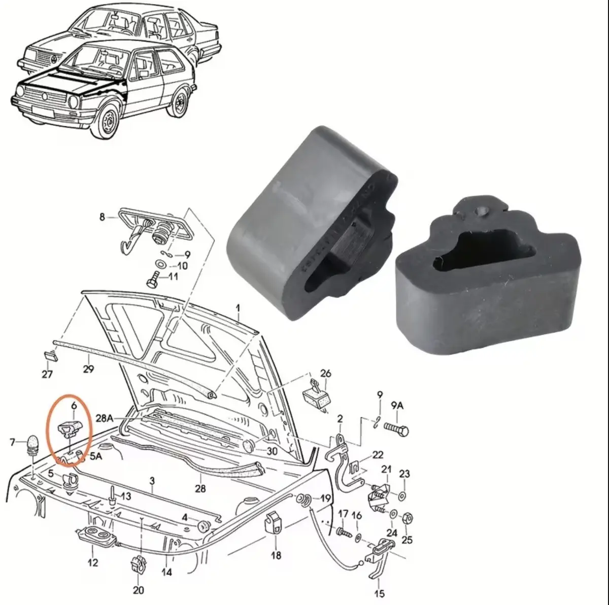 Vw Golf Bonnet Bump Stop Rubber Sold In A Pair 1