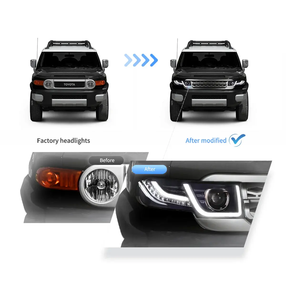 Vland Toyota Fj Cruiser 2007-2015 Led Headlight With Grill 1