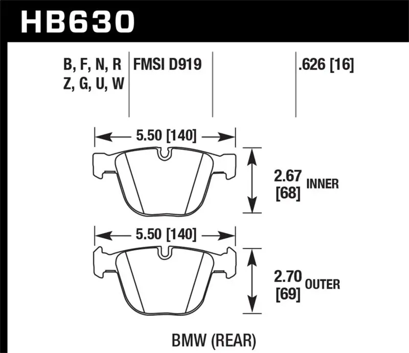 Hawk 04-10 Bmw 535I/545I/550I / 04-10 645Ci/650I /02-09 745I/745Li/750 Hps 5.0 Street Brake Pads 1