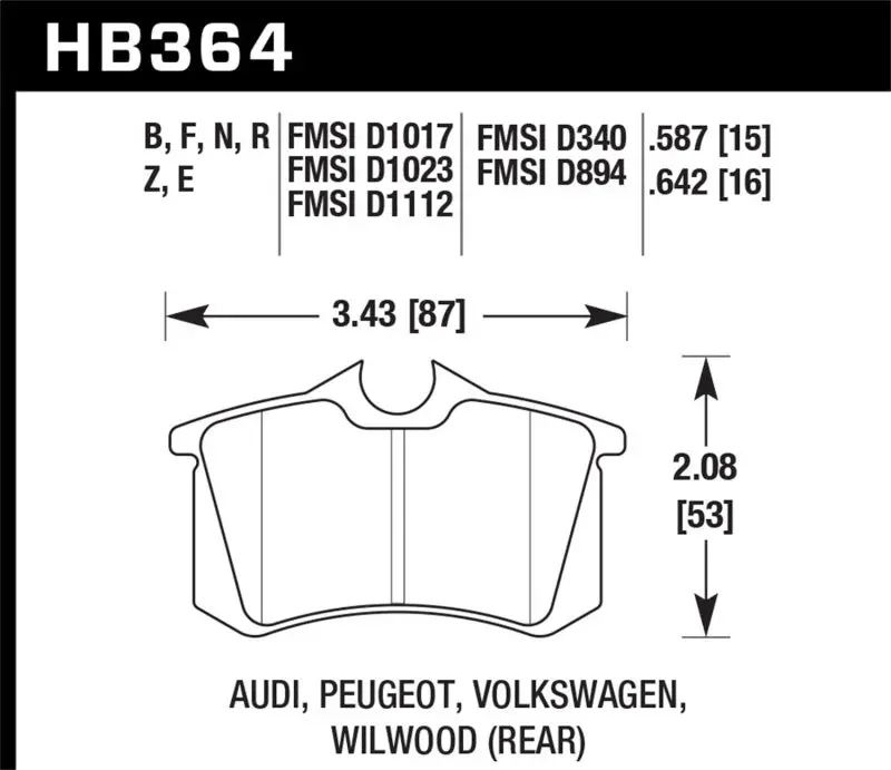 Hawk 89-92 Vw Golf Gti / Gls Turbo/ Glx ( Vr6) / 1.8 Turbo / Vr6 / 00-06 Audi Tt Hps Street Rear Bra 2