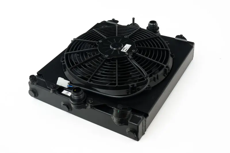 Csf Universal Half Radiator W/-16An & Slip-On Fittings/12In Spal Fan & Shroud - Black Finish 1