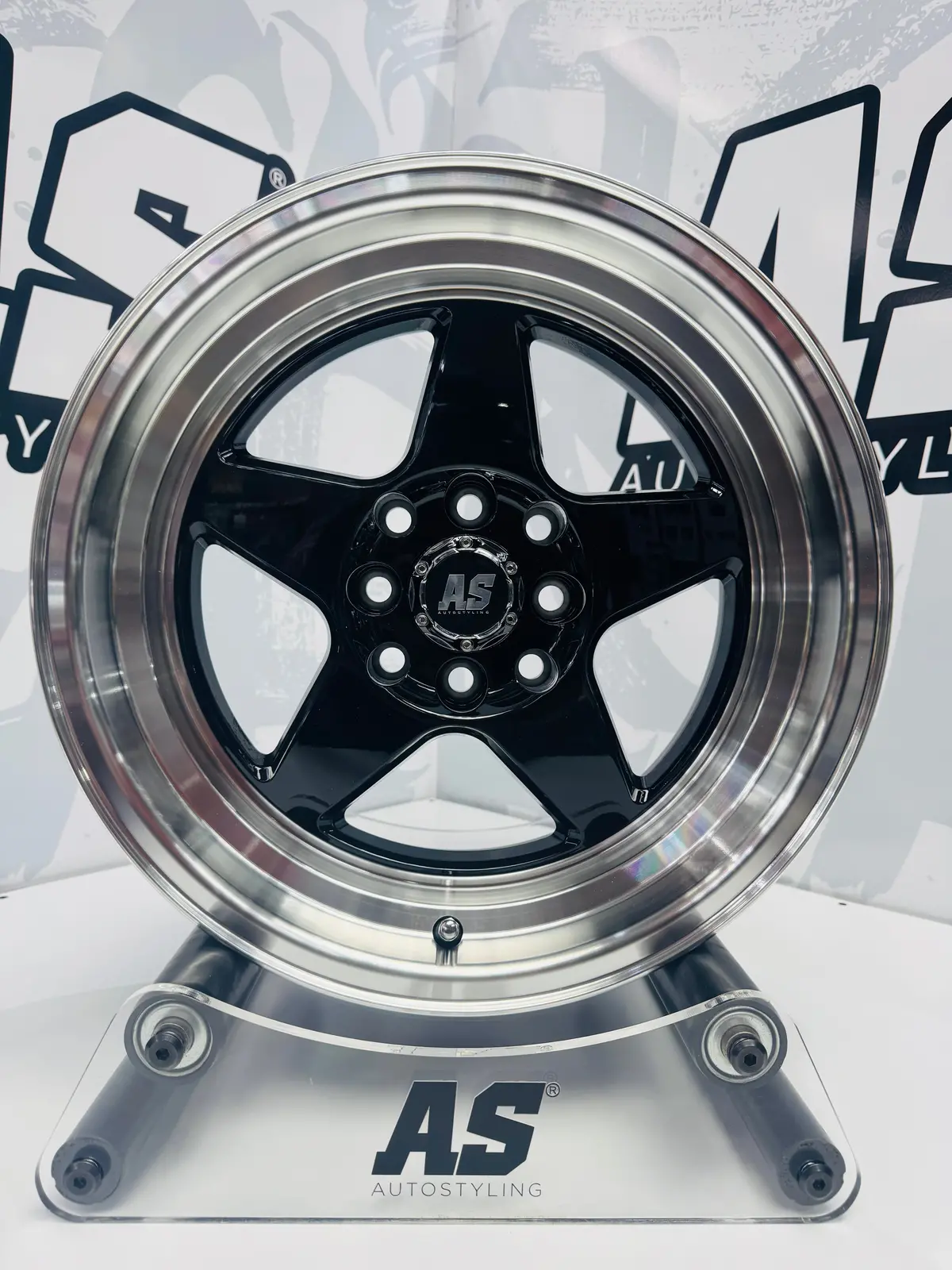 15” As-Apex M7699 4/100 4/114 Black Wheels 1