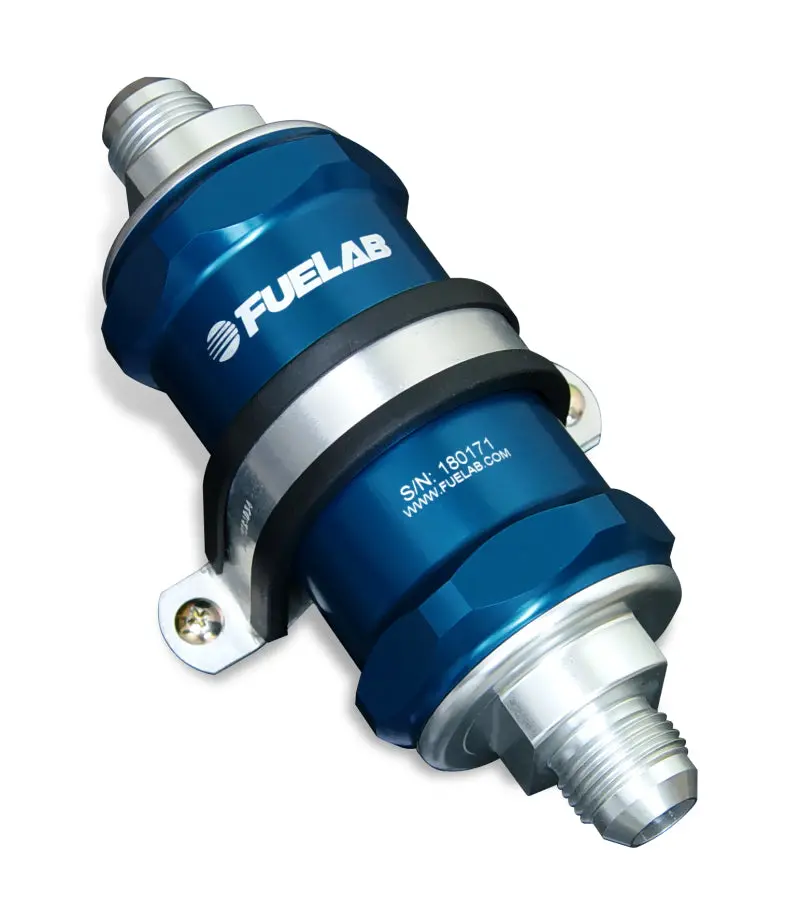 Fuelab Inline Fuel Filter – -8An Inlet / -6An Outlet, 10-Micron Fabric, Integrated Check Valve (Blue) 1