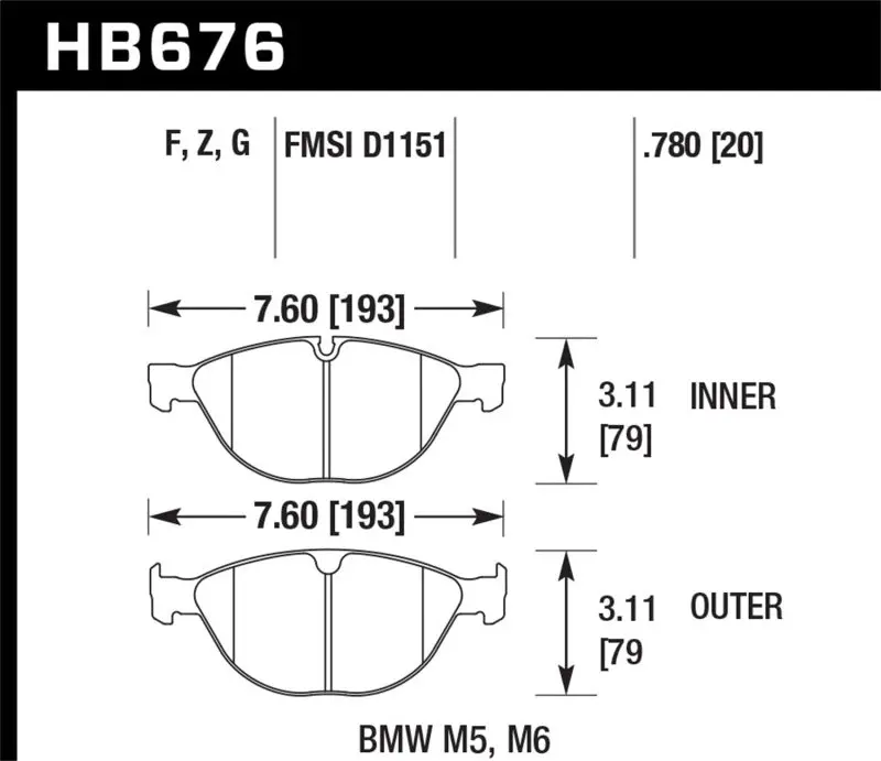 Hawk 06-10 Bmw M5/M6 Perf Ceramic Street Front Brake Pads 1