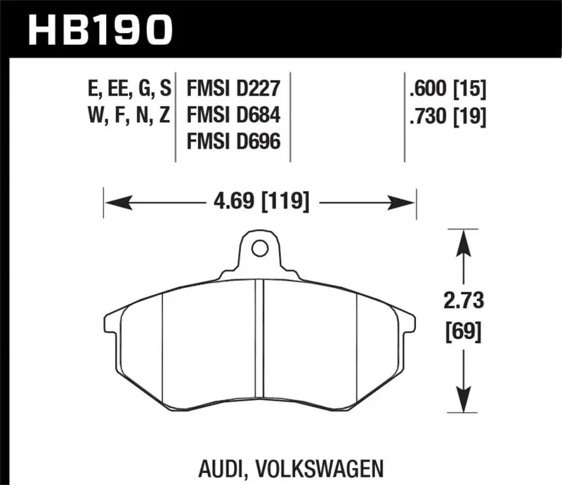 Hawk Audi 5000 S Turbo/4000Cs Quattro/Coupe Gt / Volkswagen Golf/Jetta/Passat Race Frt Brk 9012 2