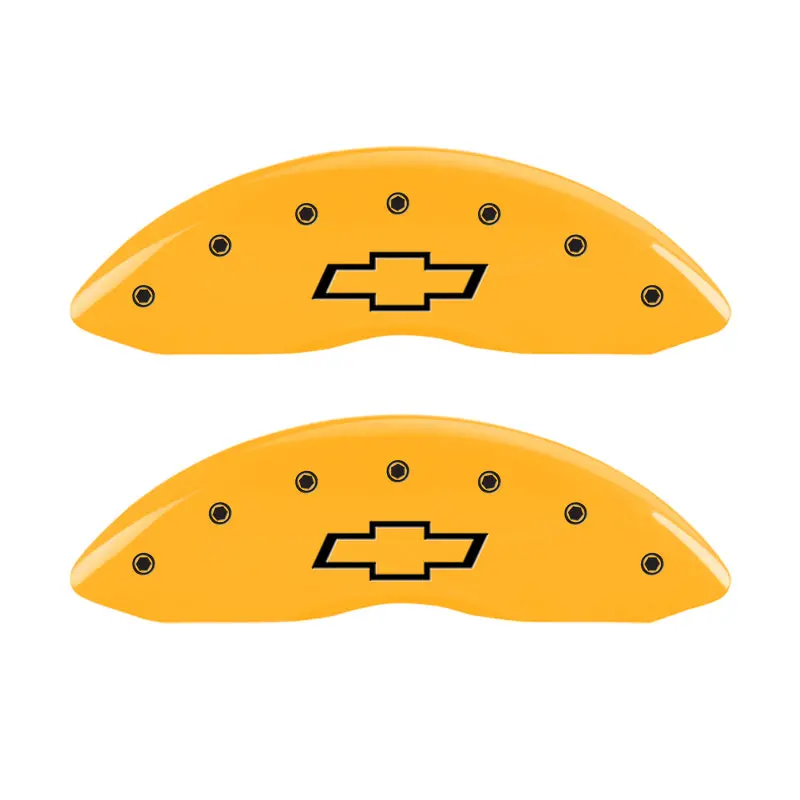 Mgp 4 Caliper Covers Engraved Front & Rear Bowtie Yellow Finish Black Ch 1