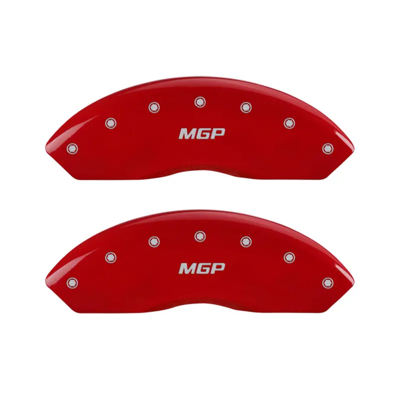 Mgp Engraved 4-Piston Caliper Covers – Front & Rear, Red Finish With Silver Accents 1