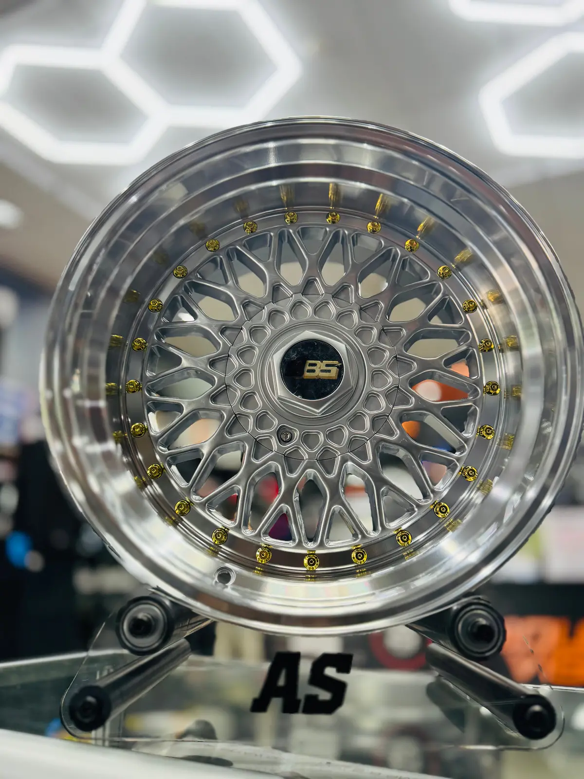 17” As-Mesh 8.5/10J 4/100 4/114 Silver Gold Studs 2