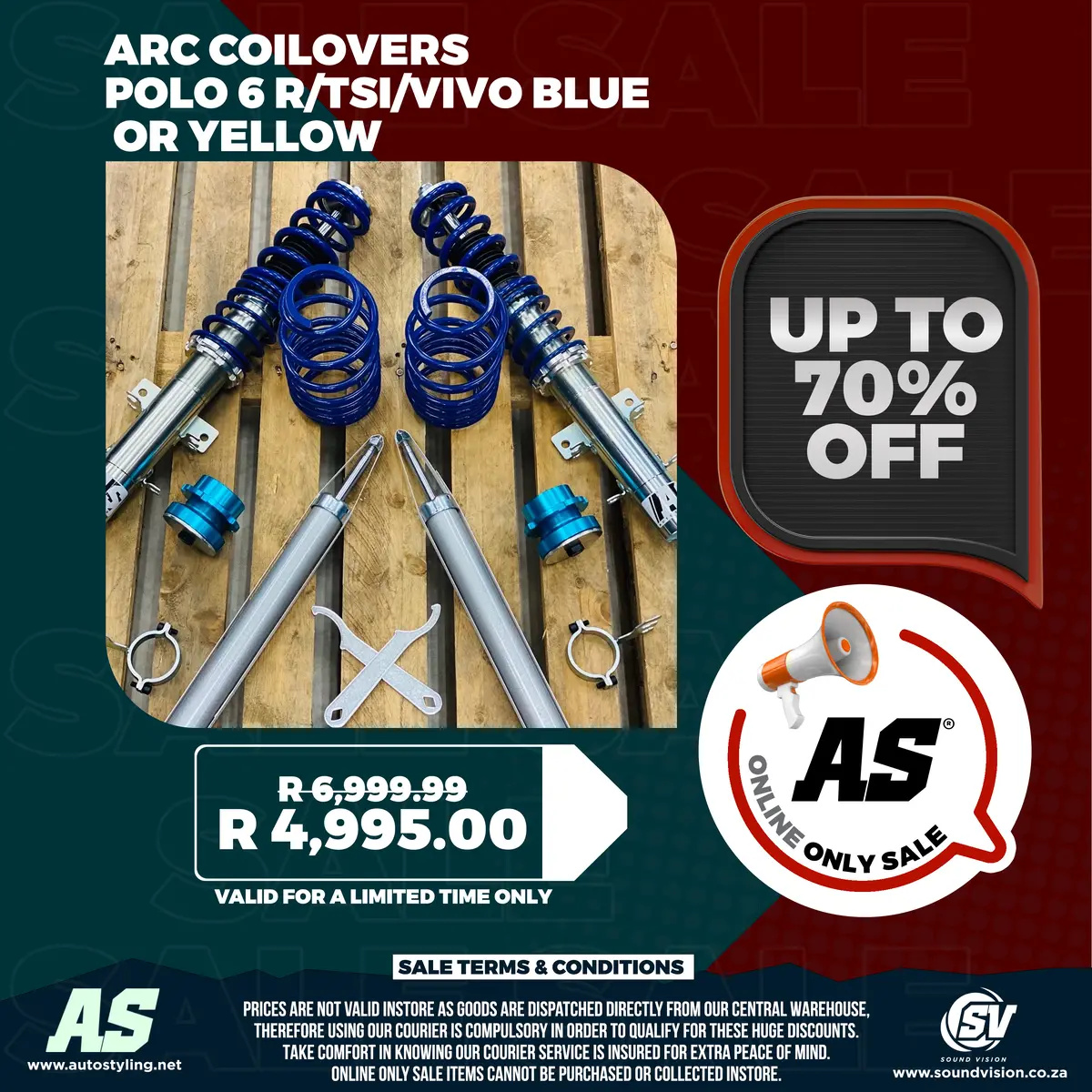 Arc Coilovers Vw Polo 6 R/Tsi/Vivo Blue Or Yellow ( Not 9N ) 1