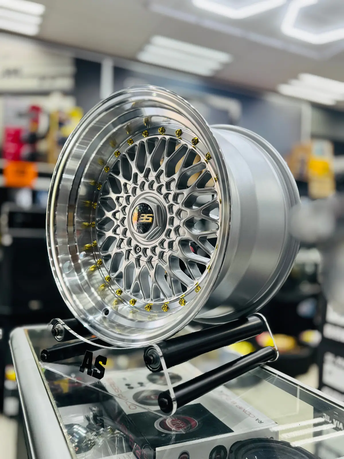 17” As-Mesh 8.5/10J 4/100 4/114 Silver Gold Studs 1