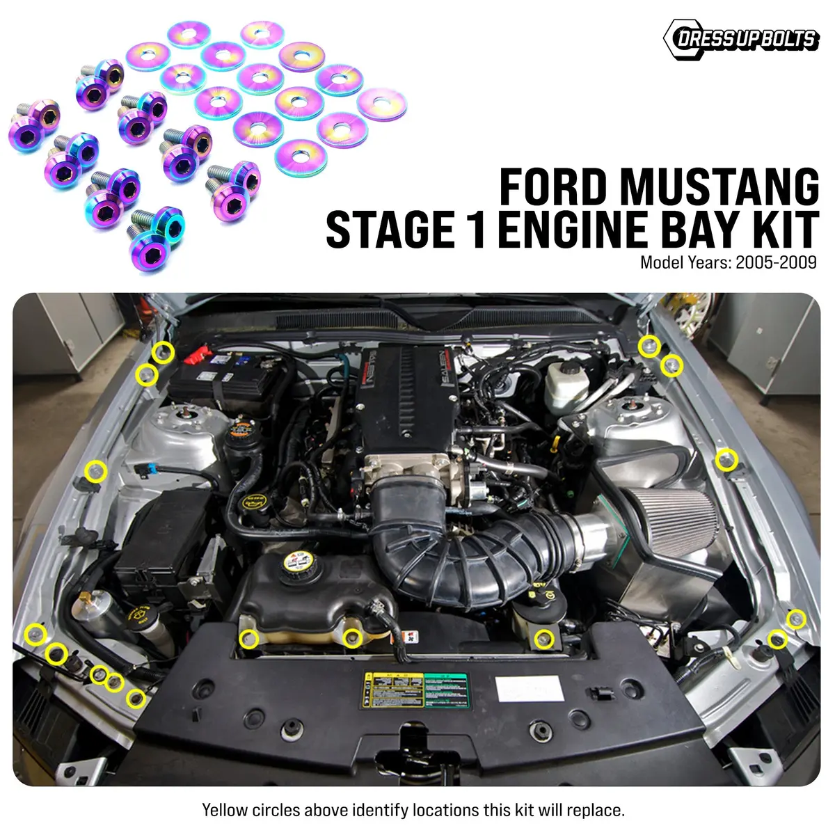 Dress Up Bolts Stage 1 Titanium Hardware Engine Bay Kit - Ford Mustang (2005-2009) 1