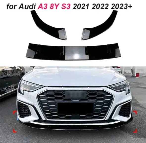 Audi S3 8Y 3Pce Front Spoiler Gloss Black 1