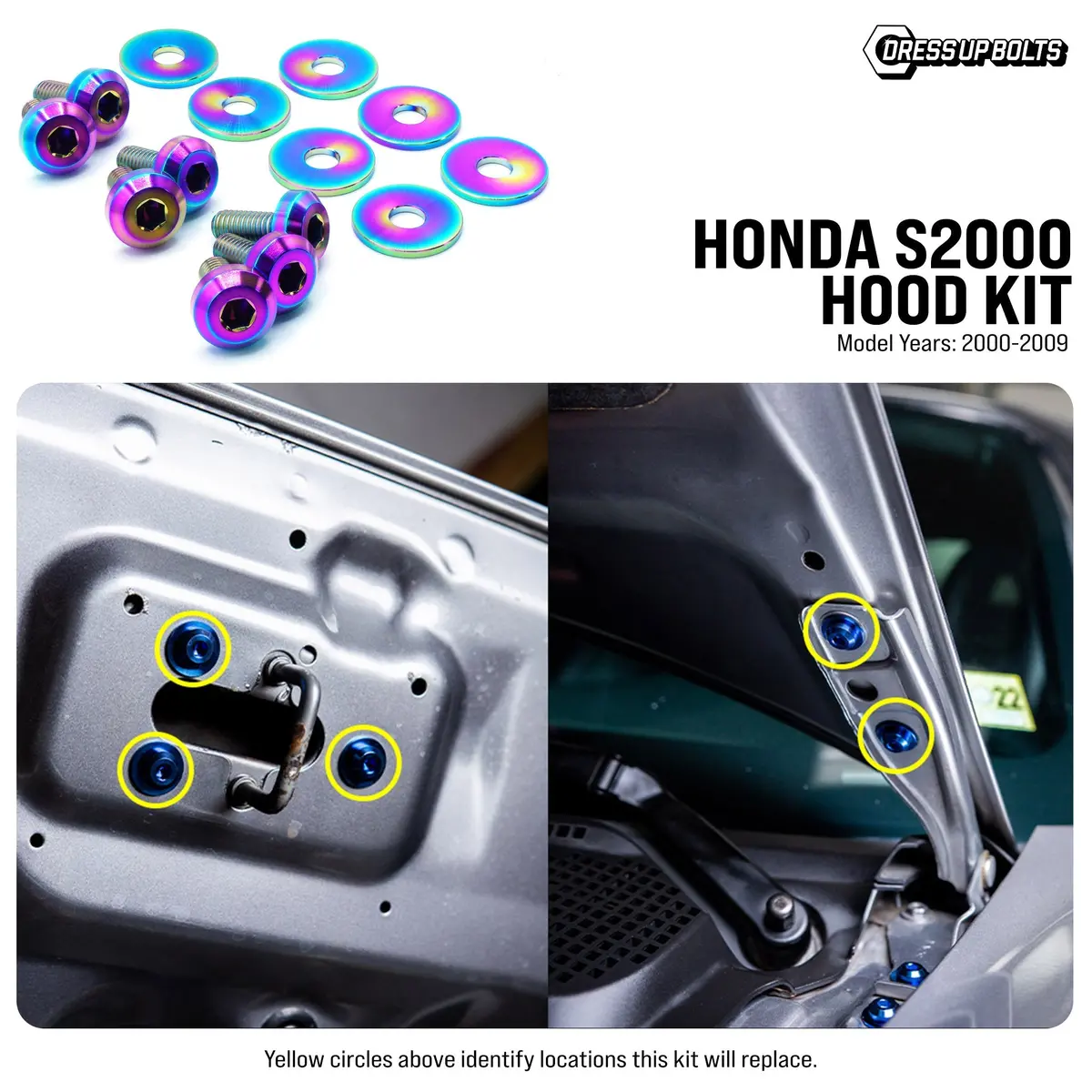 Dress Up Bolts Titanium Hardware Hood Kit - Honda S2000 (2000-2009) 1