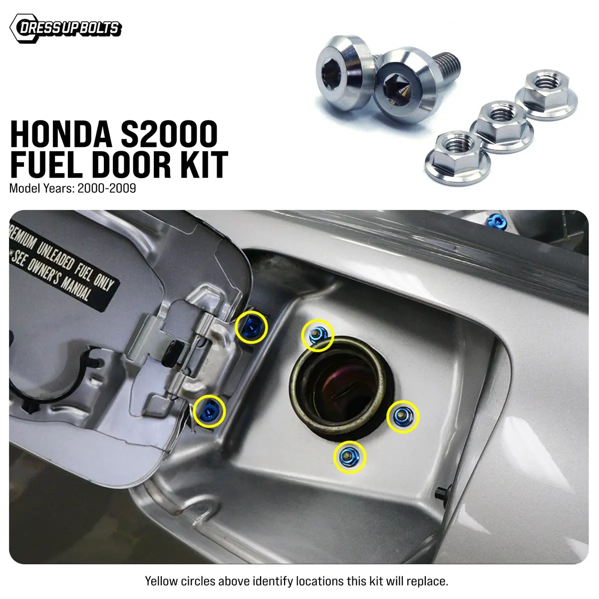Dress Up Bolts Titanium Hardware Fuel Door Kit - Honda S2000 (2000-2009) 1