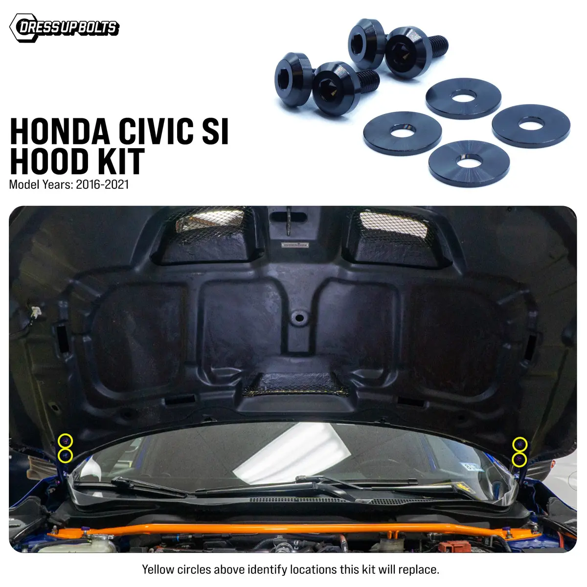 Dress Up Bolts Titanium Hardware Hood Kit - Honda Civic Si (2016-2021) 1