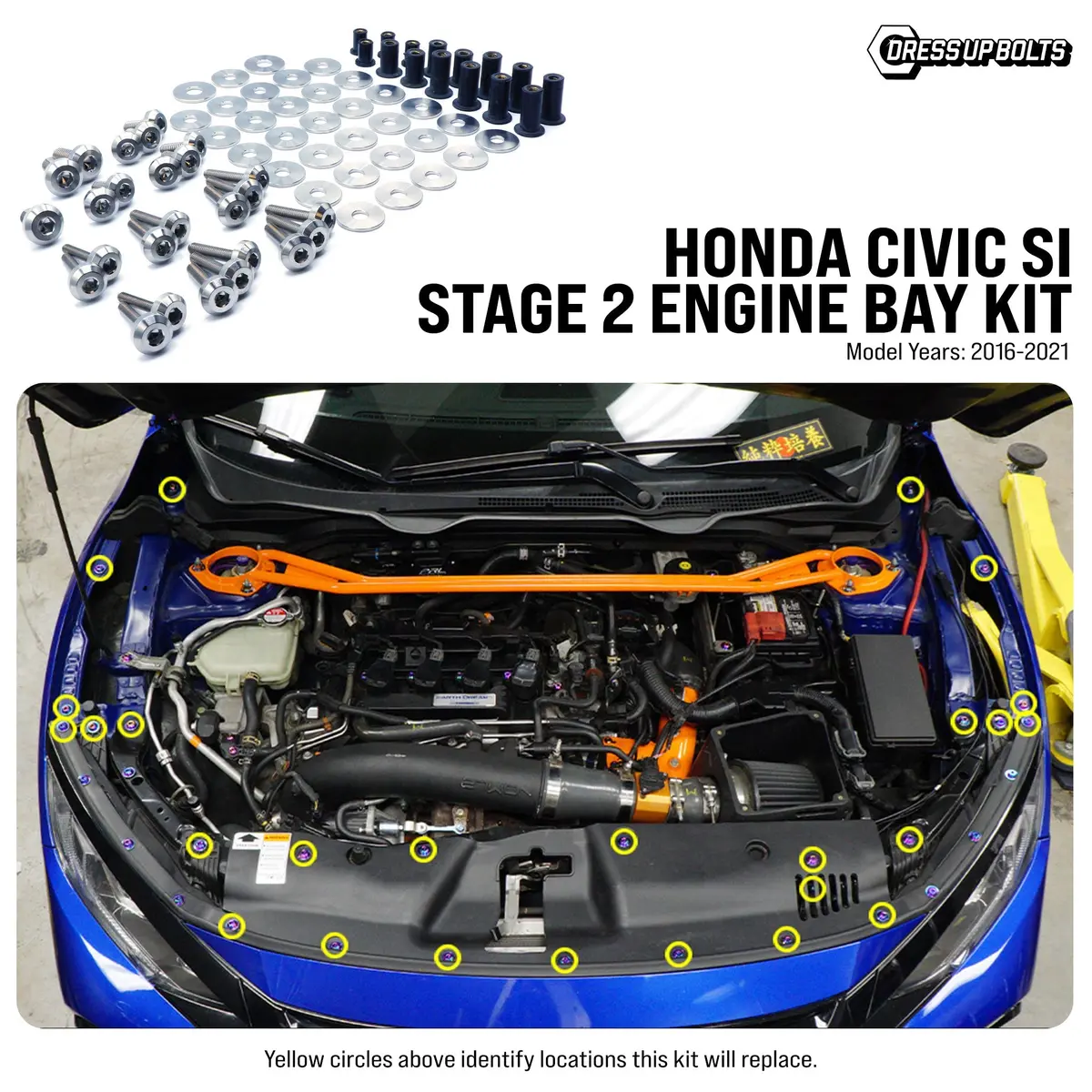 Dress Up Bolts Stage 2 Titanium Hardware Engine Bay Kit - Honda Civic Si (2016-2021) 1