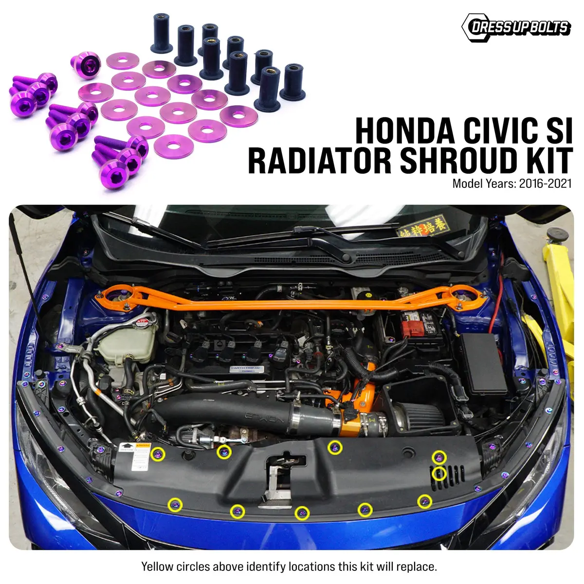 Dress Up Bolts Titanium Hardware Radiator Shroud Kit - Honda Civic Si (2016-2021) 1
