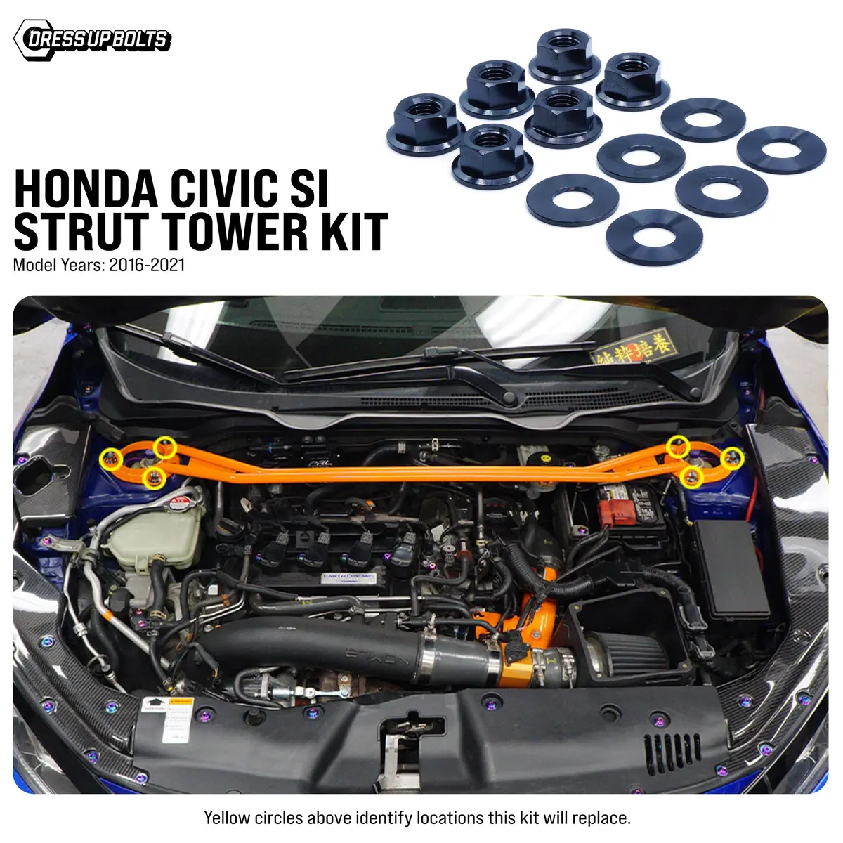 Dress Up Bolts Titanium Hardware Strut Tower Kit - Honda Civic Si (2016-2021) 1
