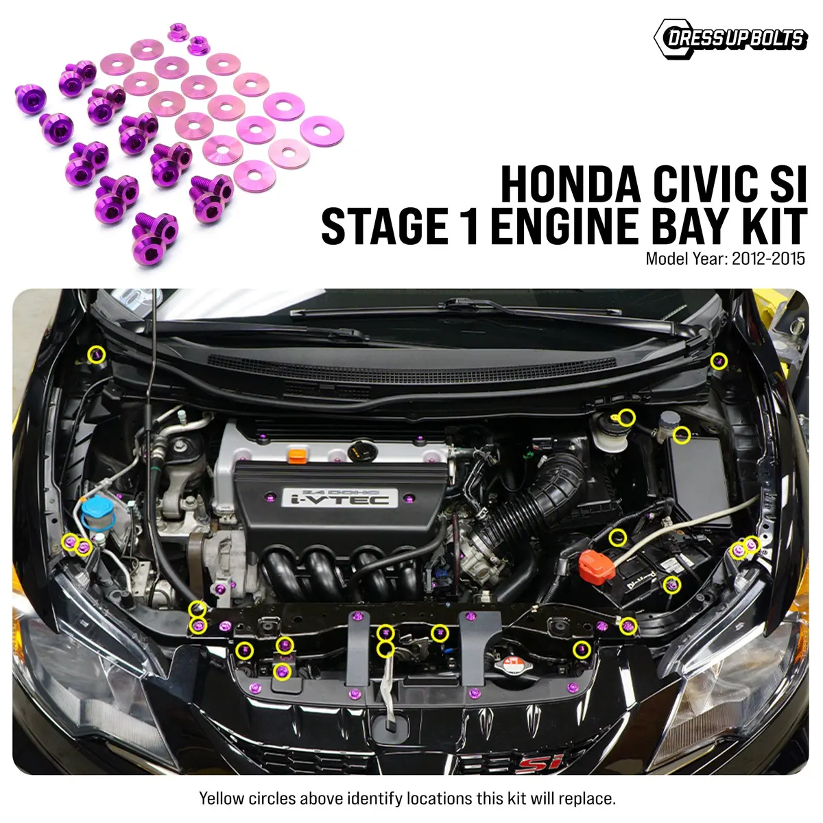 Dress Up Bolts Stage 1 Titanium Hardware Engine Bay Kit - Honda Civic Si (2012-2015) 1