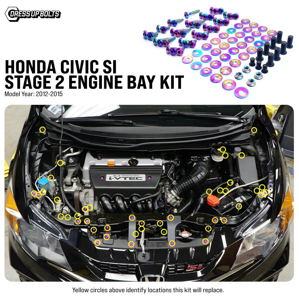 Dress Up Bolts Stage 2 Titanium Hardware Engine Bay Kit - Honda Civic Si (2012-2015) 1