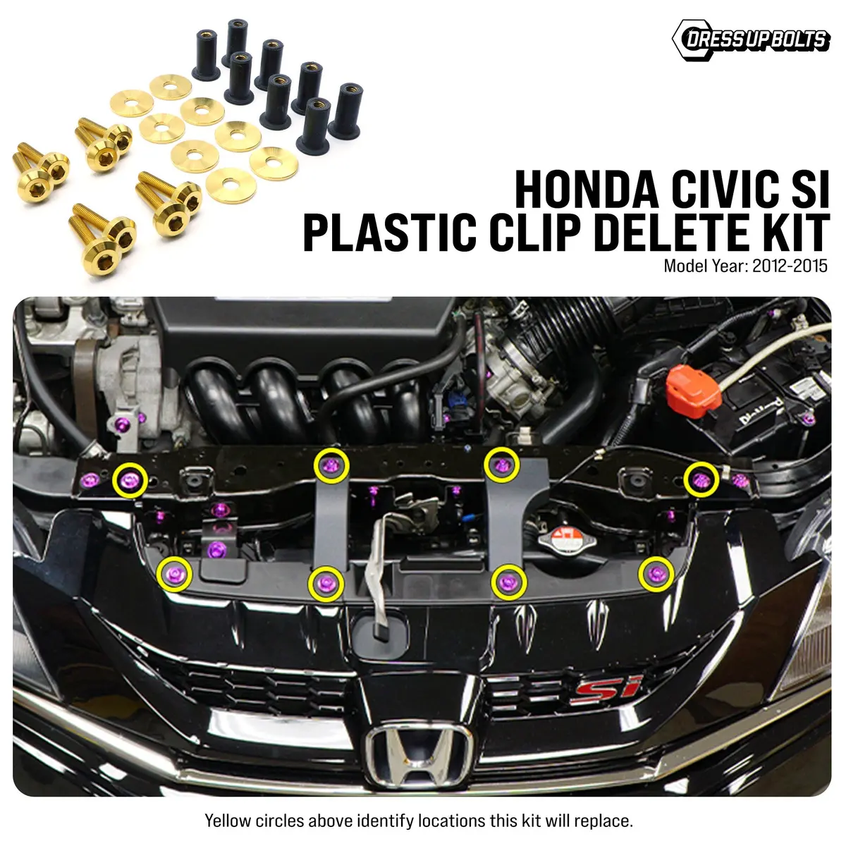 Dress Up Bolts Titanium Hardware Plastic Clip Delete Kit - Honda Civic Si (2012-2015) 1
