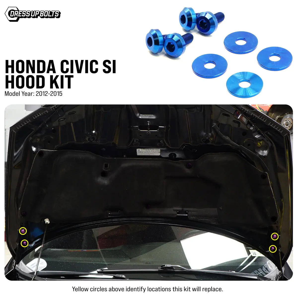 Dress Up Bolts Titanium Hardware Hood Kit - Honda Civic Si (2012-2015) 1