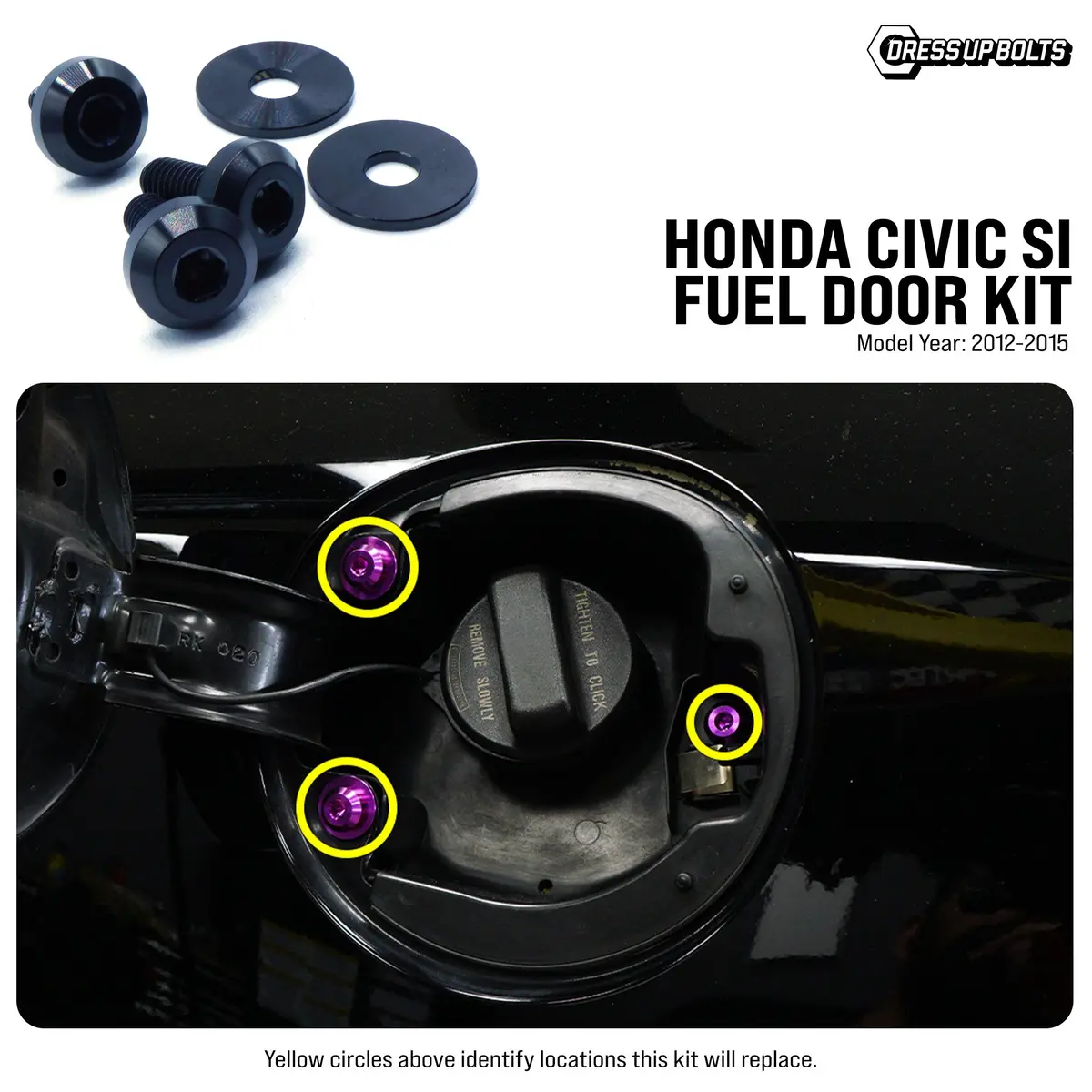 Dress Up Bolts Titanium Hardware Fuel Door Kit - Honda Civic Si (2012-2015) 1