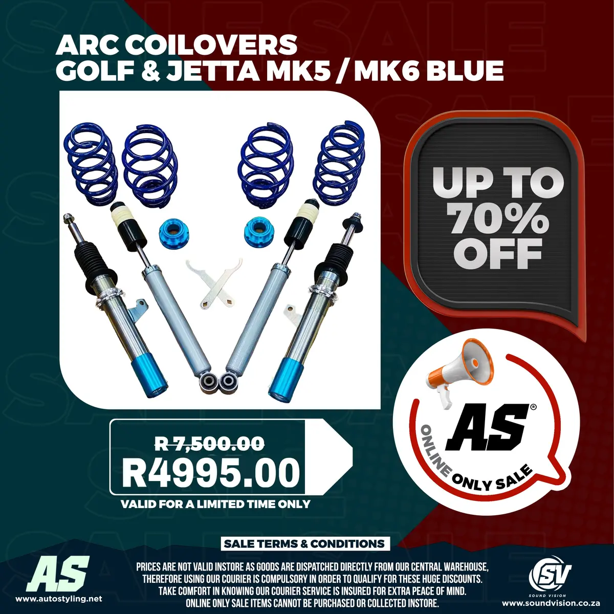 Arc Coilovers Vw Golf & Jetta Mk5 / Mk6 & Audi 8P  Blue Or Yellow 1