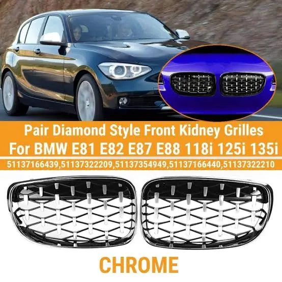 Bmw E82 / E87 Facelift Diamond Half Chrome Grills 2008-2011 1