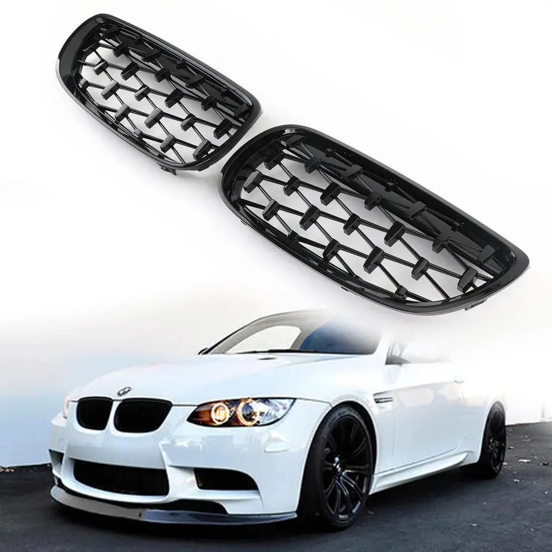 Bmw E92 Face  Lift Diamond Gloss Black Kidney Grills 1
