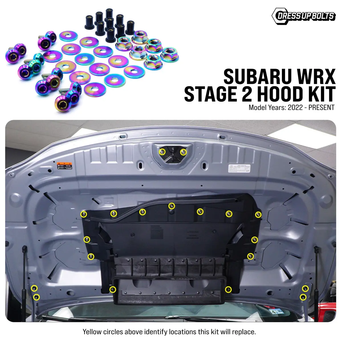 Dress Up Bolts Stage 2 Titanium Hardware Hood Kit - Subaru Wrx (2022+) 1
