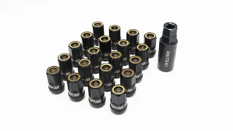 Wheel Mate Muteki Hr38 Open End Lug Nuts 12X1.50 Titanium Chrome / Yellow Ring 1