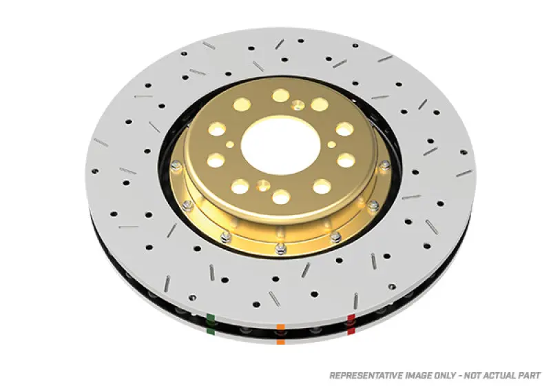 Dba 09+ Nissan Gtr R-35 Front Drilled & Slotted 5000 Series 2 Piece Rotor Assembled W/ Black Hat (Av 1