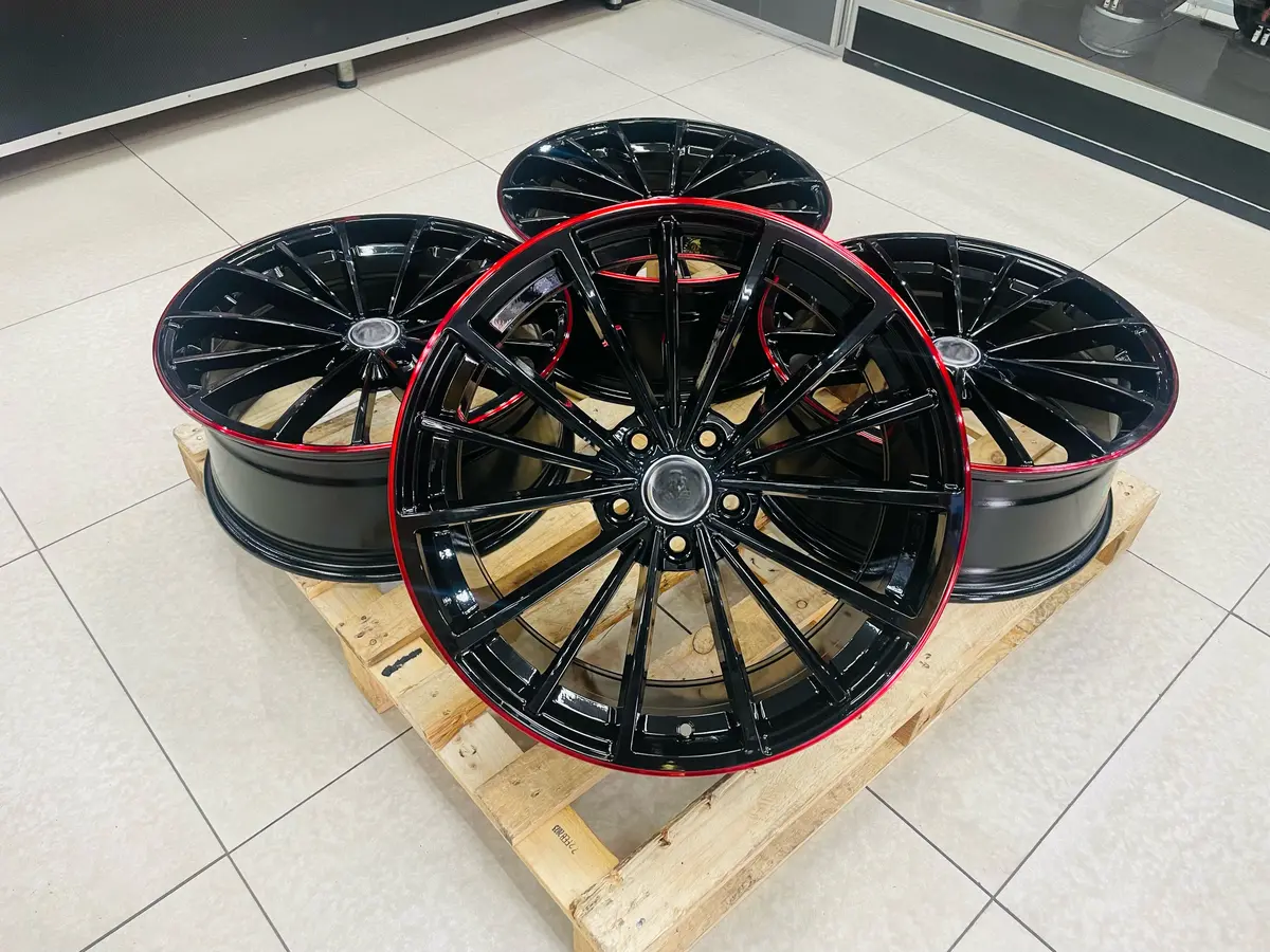 19" As-Clubsport 2 5/112 Black Red Lip Wheels 1
