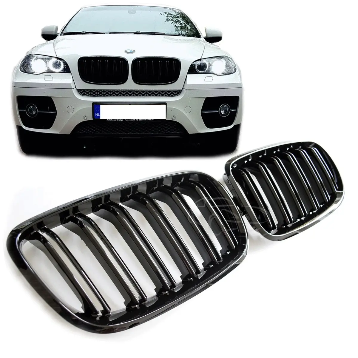 Bmw E70 2008 X5 Double  Slat Gloss Black Grills 1